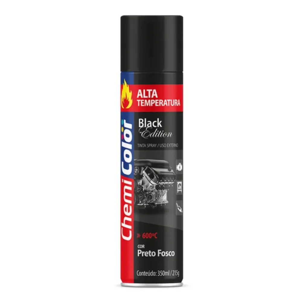 TINTA SPRAY ALTA TEMPERATURA PRETO FOSCO 350 ML (215G) - CHEMICOLOR