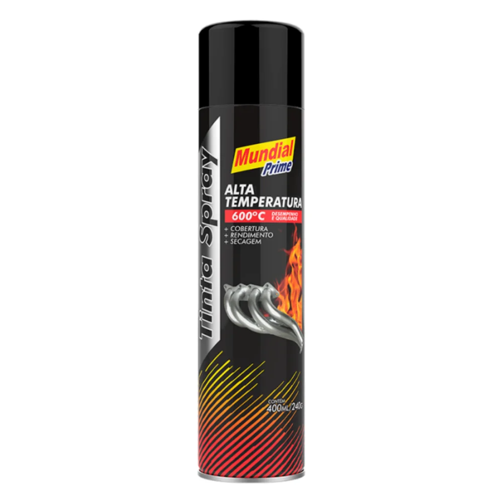 TINTA SPRAY ALTA TEMPERATURA, PRETO FOSCO, 400 ML - MUNDIAL PRIME