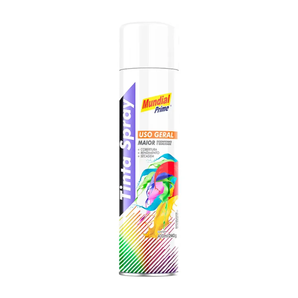 TINTA SPRAY BRANCO BRILHANTE, 400 ML - MUNDIAL PRIME