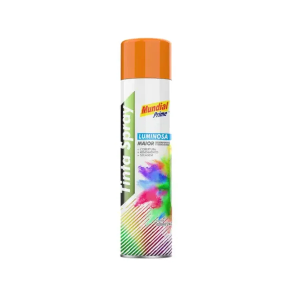 TINTA SPRAY LARANJA LUMINOSA, 400 ML - MUNDIAL PRIME