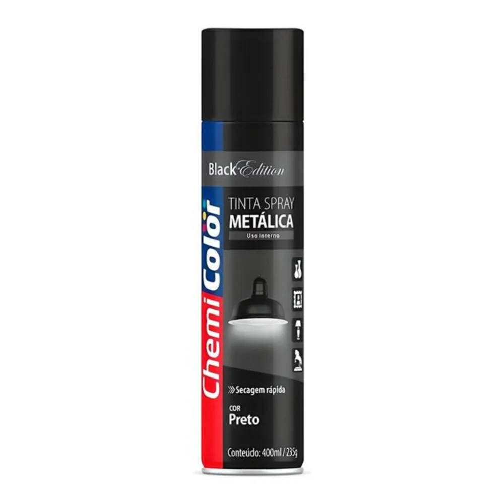 TINTA SPRAY PRETO BRILHANTE 400 ML (250G) - CHEMICOLOR