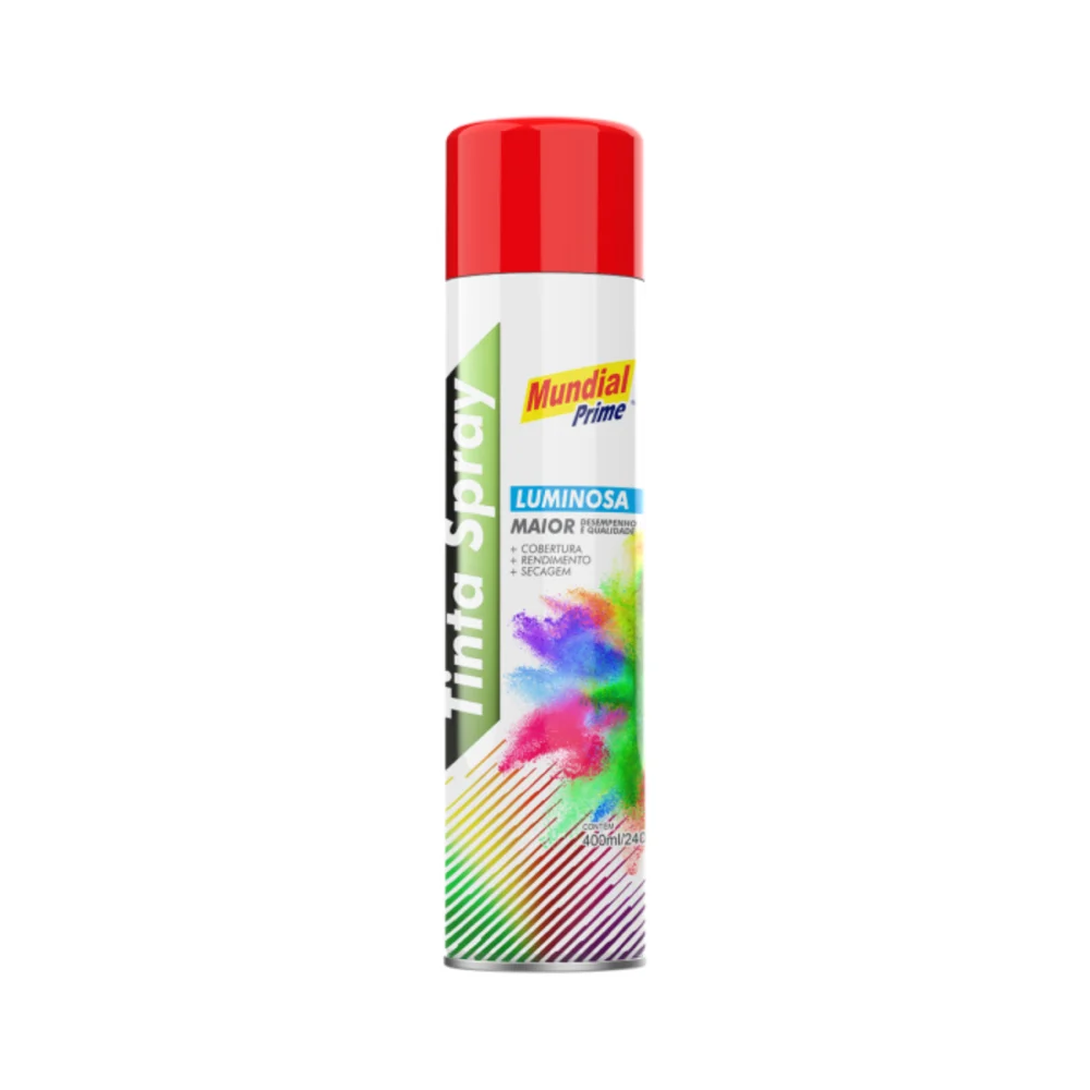 TINTA SPRAY VERMELHO LUMINOSA, 400 ML - MUNDIAL PRIME