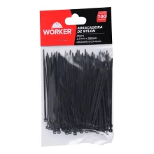 ABRACADEIRA DE NYLON PRETA 2.5 X 100 MM, COM 50 PECAS - WORKER