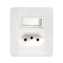 INTERRUPTOR DE SOBREPOR 1 TECLA PARALELA + TOMADA 2 PINOS + TERRA 10A 250V LINHA 60.000 (64516) - PEZZI