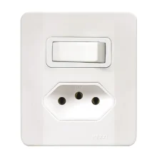 INTERRUPTOR DE SOBREPOR 1 TECLA PARALELA + TOMADA 2 PINOS + TERRA 20A 250V LINHA 60.000 (64517) - PEZZI