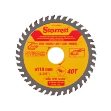 LÂMINA DE SERRA CIRCULAR METAL DURO PARA MADEIRA 110 MM X 22 MM X 40T CCS110-40BW - STARRETT
