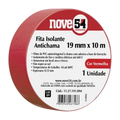 FITA ISOLANTE ANTICHAMA 19 MM X 10 M VERMELHA - NOVE 54