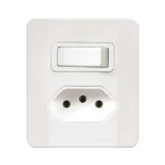 INTERRUPTOR DE SOBREPOR 1 TECLA PARALELA + TOMADA 2 PINOS + TERRA 10A 250V LINHA 60.000 (64516) - PEZZI