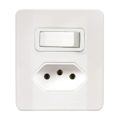 INTERRUPTOR DE SOBREPOR 1 TECLA PARALELA + TOMADA 2 PINOS + TERRA 20A 250V LINHA 60.000 (64517) - PEZZI