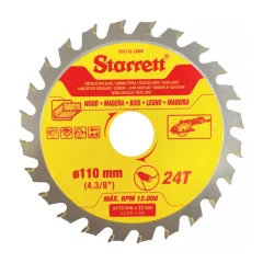 LÂMINA DE SERRA CIRCULAR METAL DURO PARA MADEIRA 110 MM X 22 MM X 24T CCS110-24BW - STARRETT