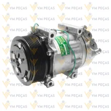 Compressor Sanden SD7H15, Passante, Scania, 8pk, 24v, Saida 45º [importado]