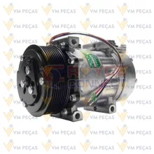 Compressor Sanden SD7H15, Passante, Scania, 8pk, 24v, Saida Reta [importado]