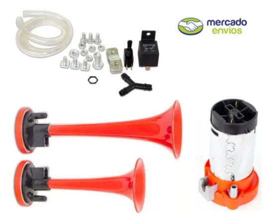 Buzina Eletropneumatica 2 Cornetas Vermelha 24v [Vetor]