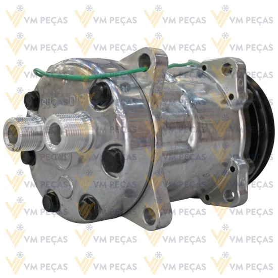 Compressor Sanden SD7H15, Orelha, Case Patrol Motoniveladora, 2A 125mm, 24v, Horizontal 12x12 [importado]