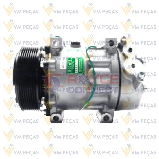 Compressor Sanden SD7H15, Passante, Scania, 8pk, 24v, Saida 45º [importado]