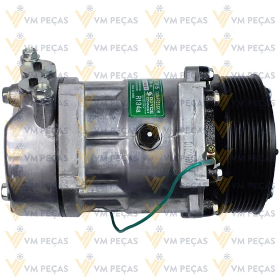 Compressor Sanden SD7H15, Passante, Scania, 8pk, 24v, Saida 45º [importado]