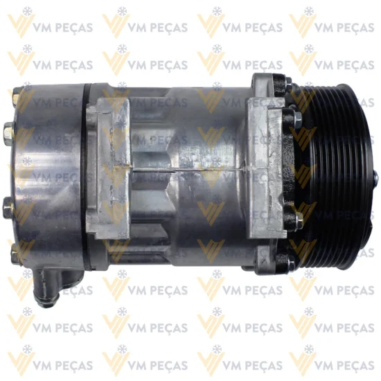Compressor Sanden SD7H15, Passante, Scania, 8pk, 24v, Saida 45º [importado]