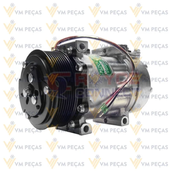 Compressor Sanden SD7H15, Passante, Scania, 8pk, 24v, Saida Reta [importado]