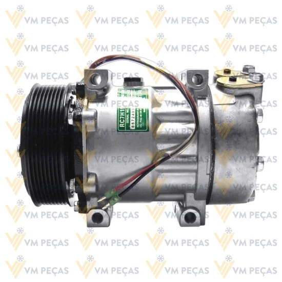 Compressor Sanden SD7H15, Passante, Scania, 8pk, 24v, Saida Reta [importado]