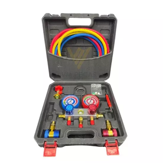 Conjunto Manifold importado Completo [com Adaptador e Saca R12/R134] [Mangueira 2,5m] [com Maleta]
