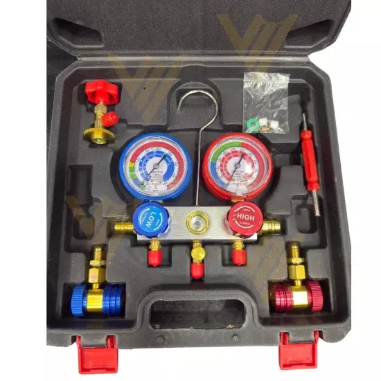 Conjunto Manifold importado Completo [com Adaptador e Saca R12/R134] [Mangueira 2,5m] [com Maleta]