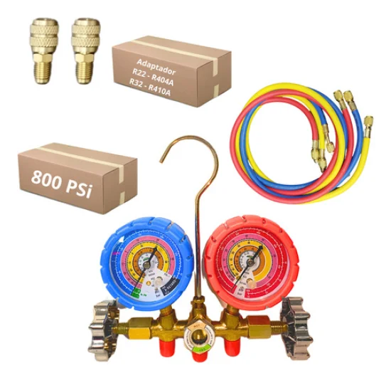 Conjunto Manifold importado [sem Engates] [Mangueira 1,5m] ate 800PSi para Gas R22, R404A, R32, R410A [Eco Tools]