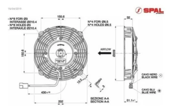 Eletroventilador Spal Universal VA14-BP7/C-34A 8" Aspirante 24v