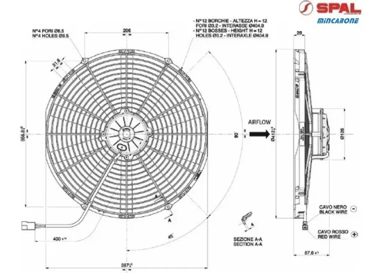 Eletroventilador Spal Universal VA18-AP70/LL-86A [20.000hs] 16" Aspirante 12v
