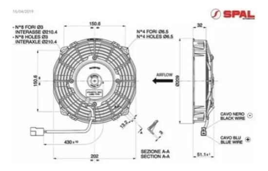 Eletroventilador Spal Universal VA14-BP7/C-34S 8" Soprante 24v