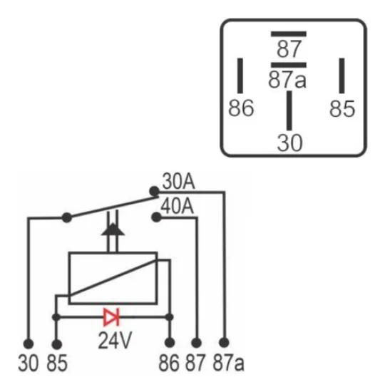 Rele Auxiliar 5 Terminais [com Suporte] 40/30A 24v