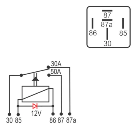 Rele Auxiliar 5 Terminais [com Suporte] 50/30A 12v