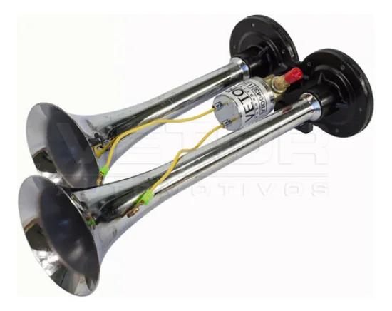 Buzina Eletropneumatica 2 Cornetas Cromada 12v [Vetor]