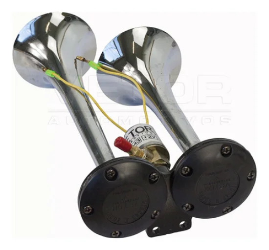 Buzina Eletropneumatica 2 Cornetas Cromada 12v [Vetor]