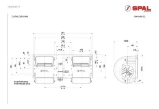 Ventilador da Caixa Universal Spal [006-B45-22] [com Resistencia] 2 Eixos 24v