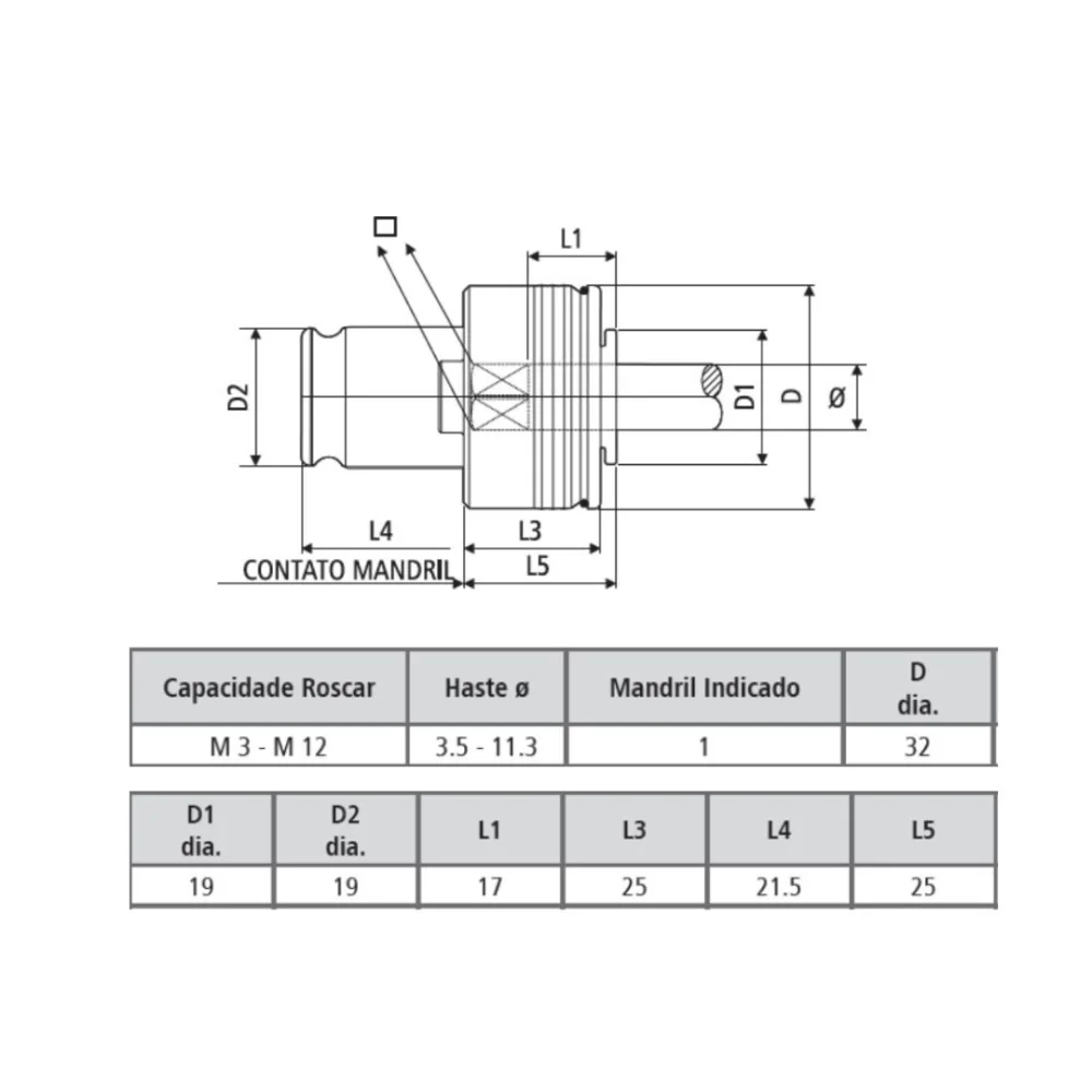 ADAPTADOR PARA MANDRIL M12-3/8"-1/2" TAM 1