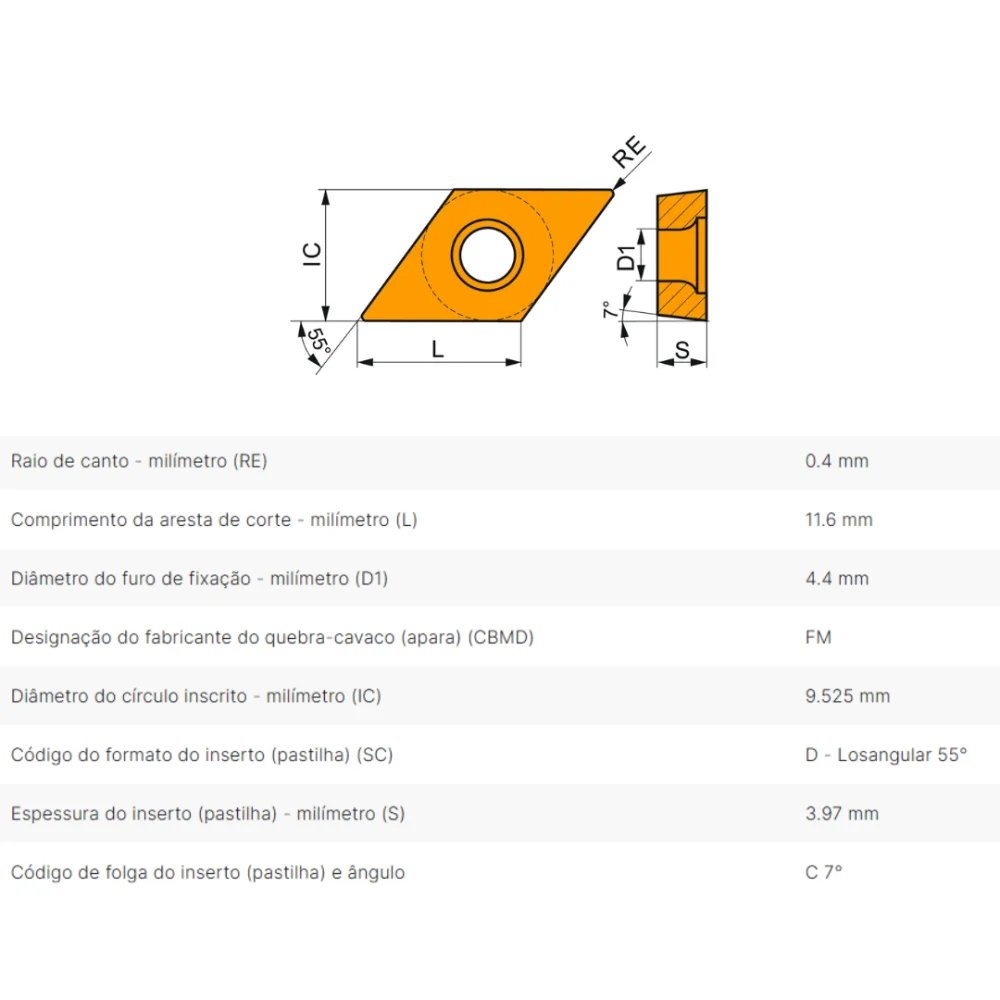 Inserto De Metal Duro DCMT 11T304E-FM T8430 Pramet
