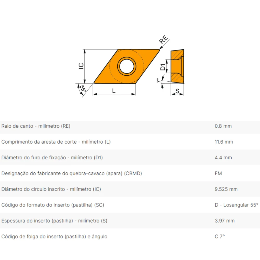 Inserto De Metal Duro DCMT 11T308E-FM T8430 Pramet