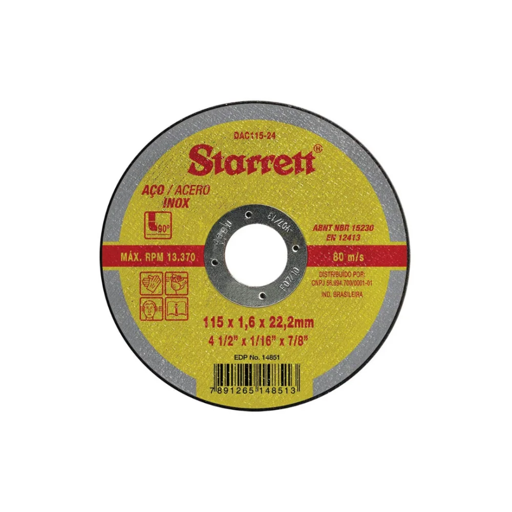 DISCO DE CORTE 4.1/2" X 3/64" X 7/8" (115 X 1,0 X 22,2MM) STARRETT