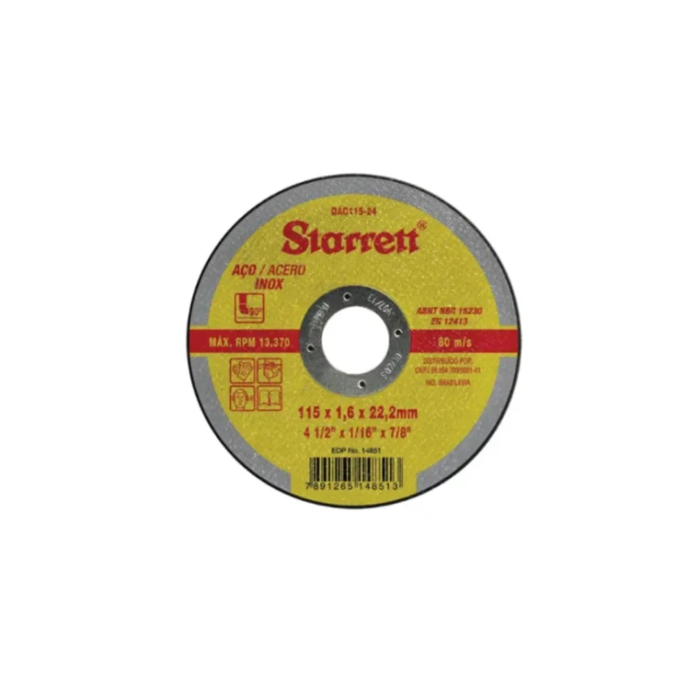 Disco de corte 4.1/2 x 3/64 x 7/8pol 115 x 1,0 x 22,22mm Starrett