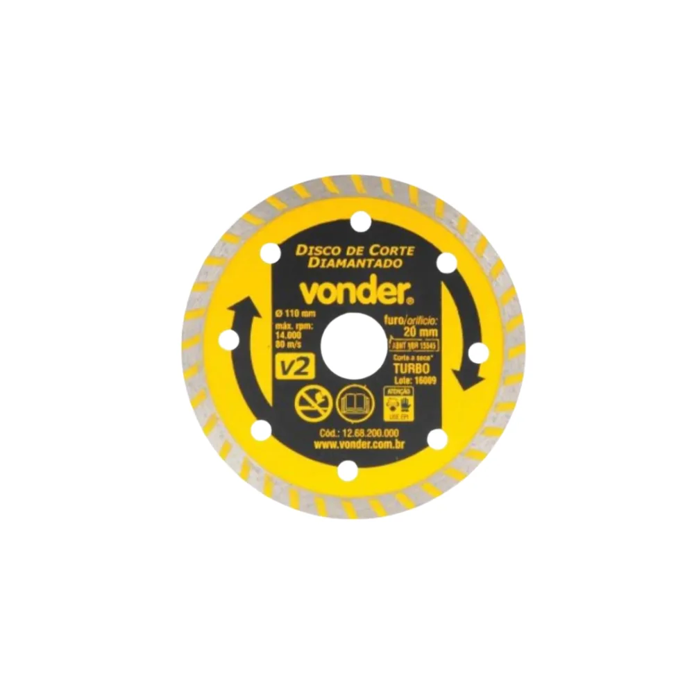 Disco diamantado 110mm v2 furo 20 Vonder