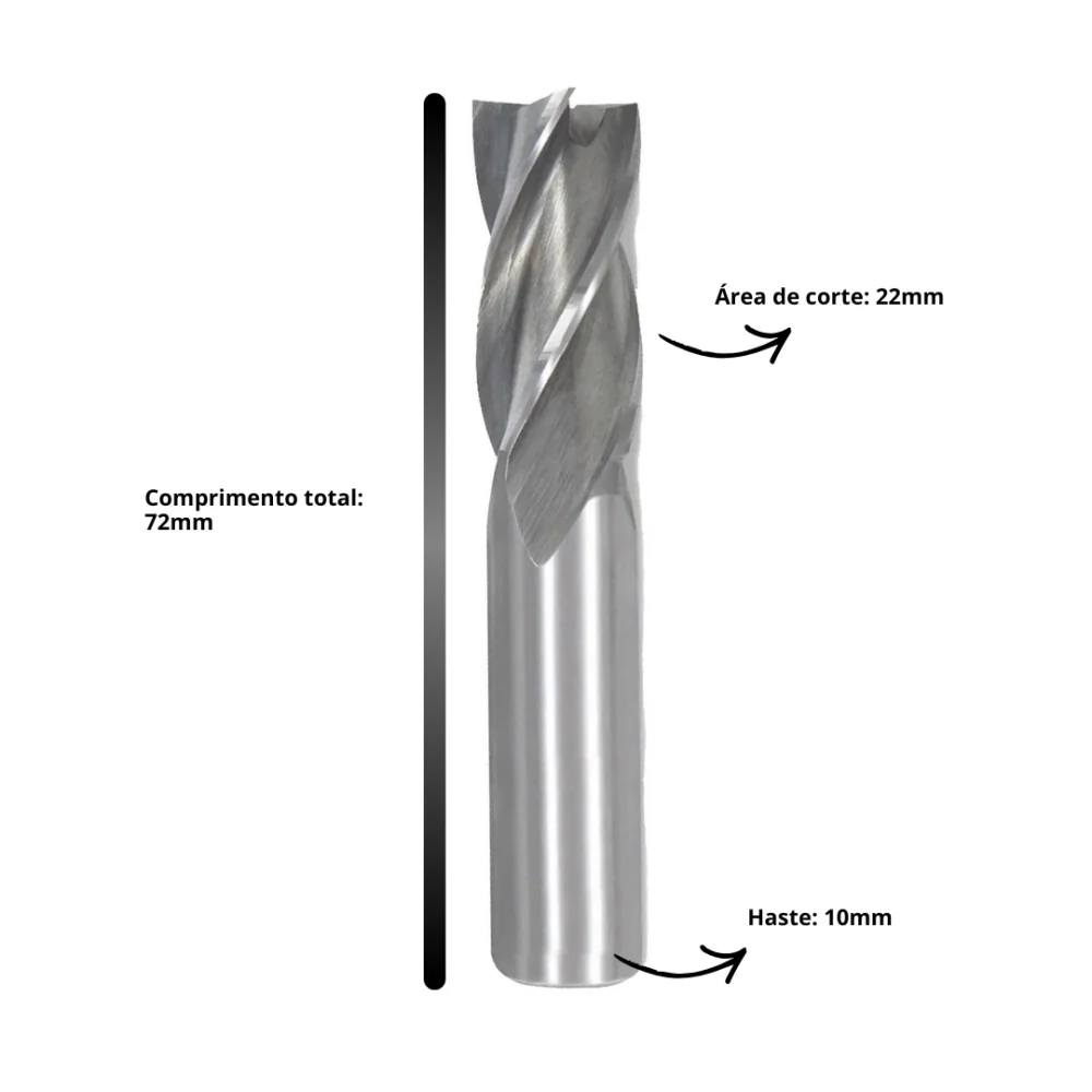 Fresa Topo Reto 10mm 4 Cortes Aço Rápido HT