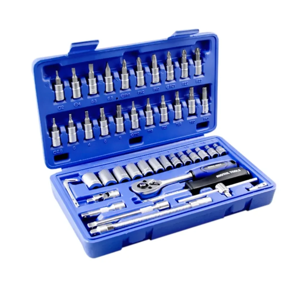Jogo de Soquetes encaixe de 1/4 com 46 Peças Riosul Tools