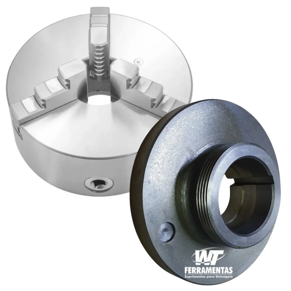 Kit placa para torno universal 3 castanhas 250mm + flange para placa