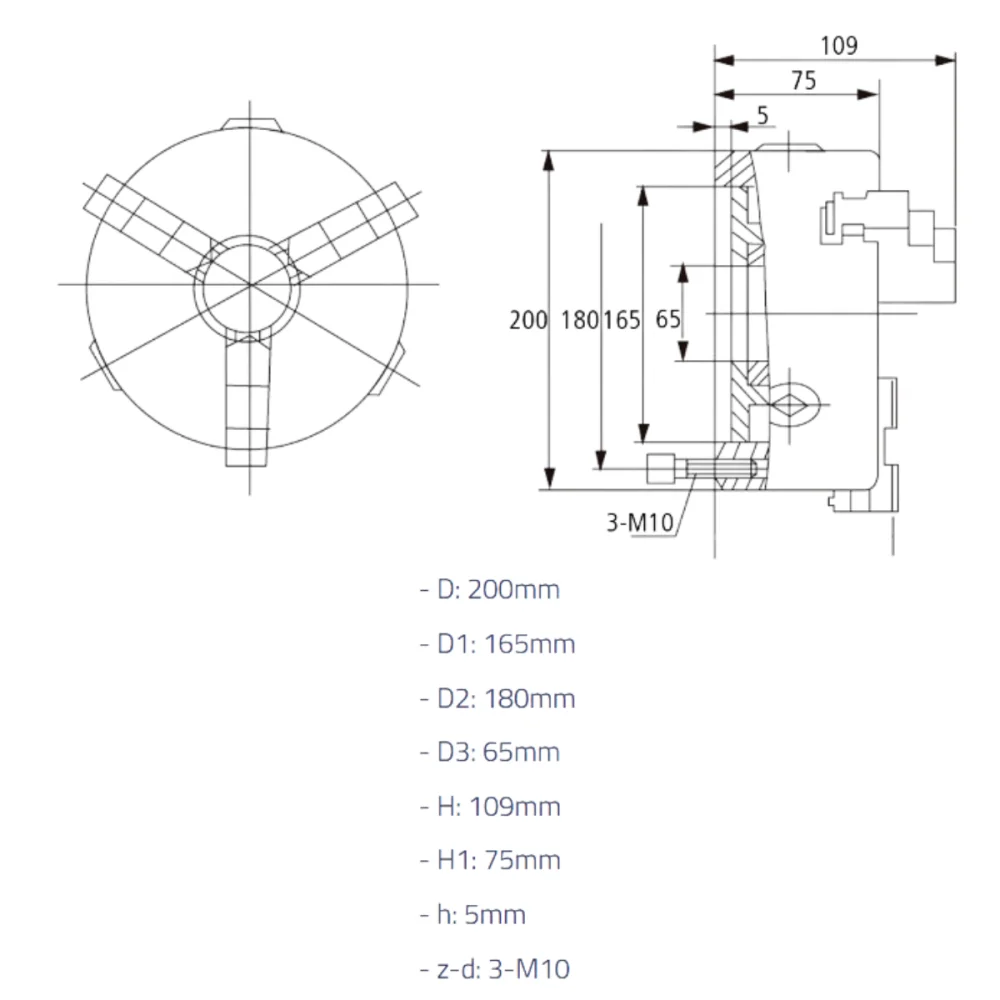 Placa para torno universal 3 castanhas 200mm Wtools
