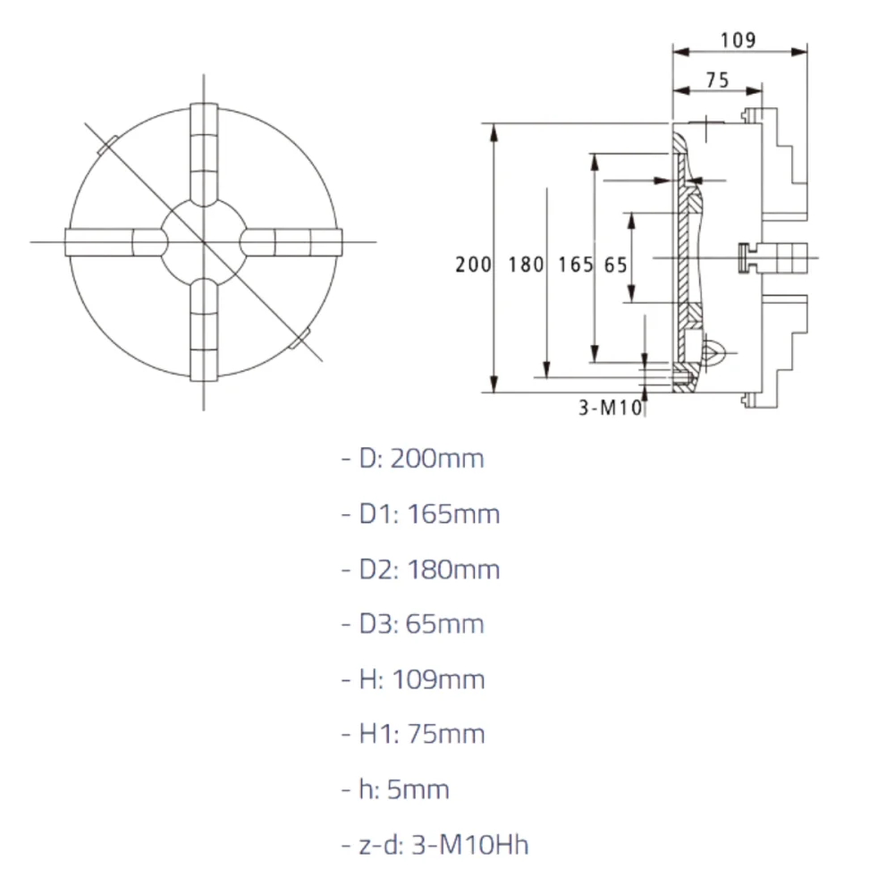 Placa para torno universal 4 castanhas 200mm Wtools