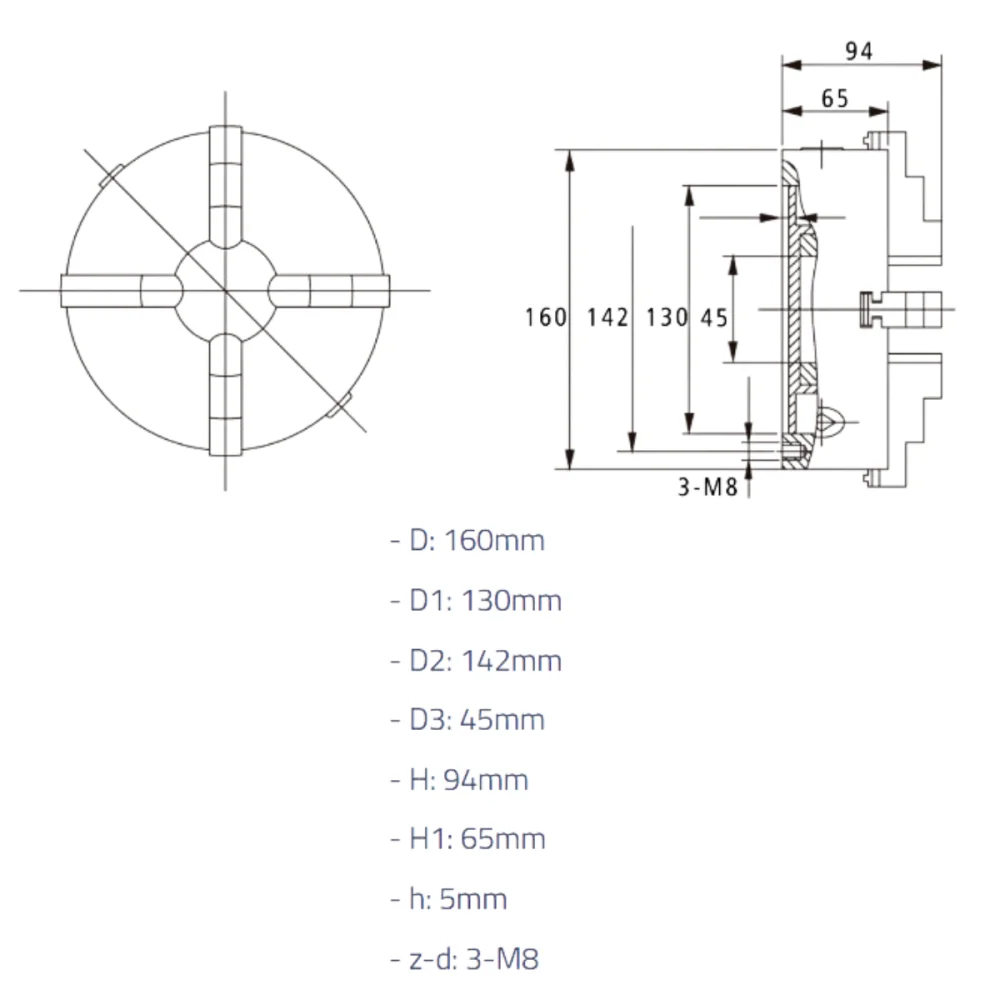 Placa para torno universal 4 castanhas 160mm Wtools